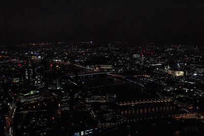 Aerial view of city at night