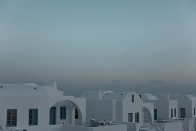 View of town in foggy weather