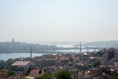 High angle view of townscape against sky