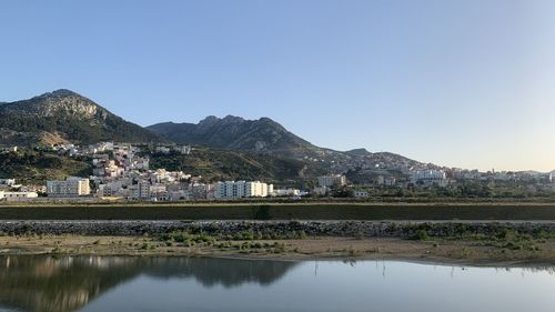 Scenic view of mountains against clear sky