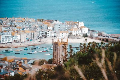 High angle view of buildings in city