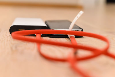 Close-up of smart phone on table