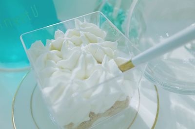 High angle view of ice cream in glass container