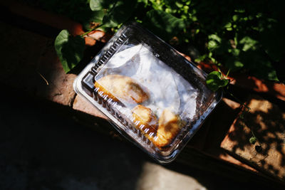 High angle view of food on table