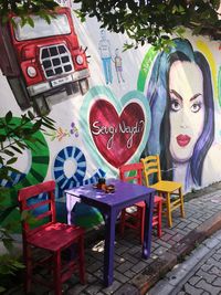 Graffiti on table at restaurant