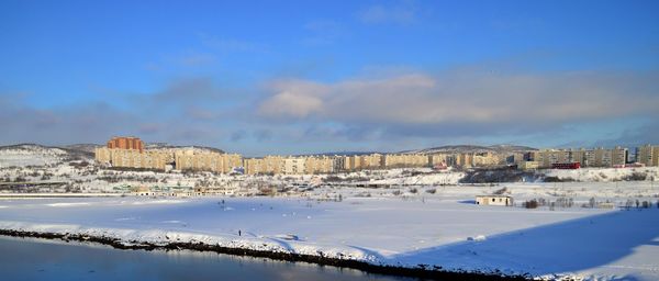 Panoramic view of town during winter