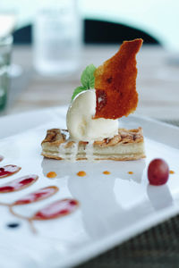 Close-up of cake in plate on table