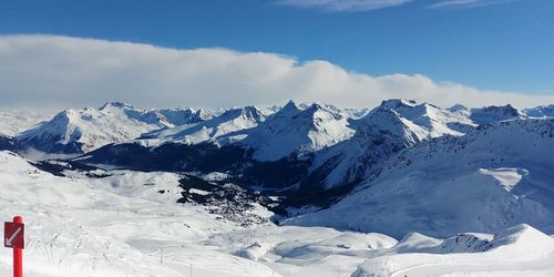 Scenic view of snowcapped mountains against sky