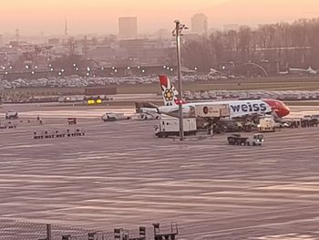 High angle view of airport runway against sky