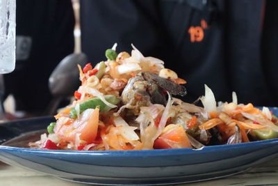 Close-up of seafood in plate on table