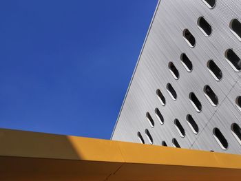 Low angle view of building against clear blue sky