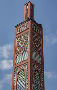 Sidi bou abib mosque in tangier, morocco, africa. historical tower with colorful polychrome tiles.