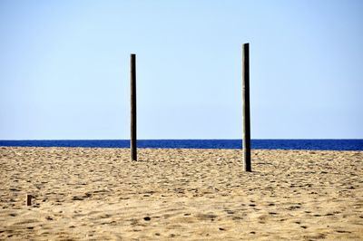 Scenic view of beach against clear blue sky