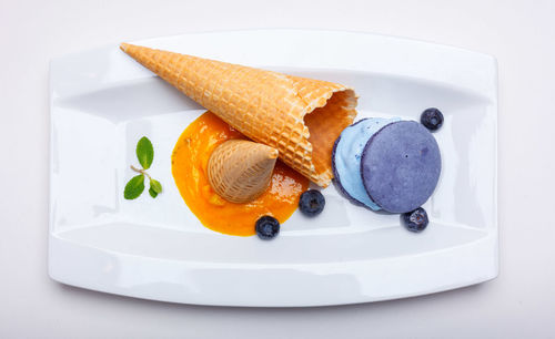 High angle view of ice cream in plate