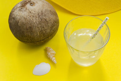 High angle view of drink on table