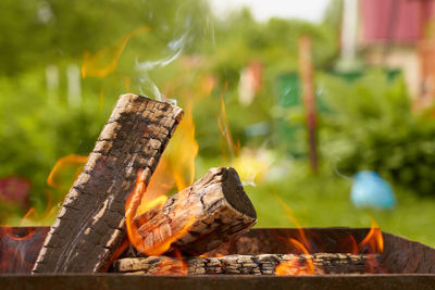 Close-up of fire on barbecue