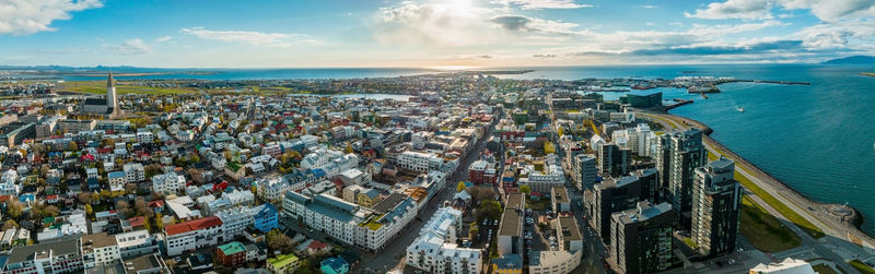 Beautiful aerial view of reykjavik, iceland. sunny day