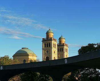 Low angle view of building against blue sky