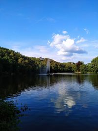 Scenic view of lake against blue sky