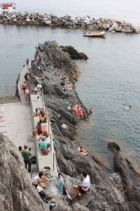 High angle view of people on beach