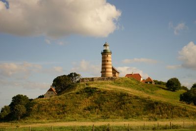 Low angle view of lighthouse against sky