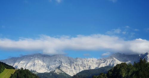 Scenic view of snowcapped mountains against sky