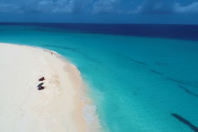 Drone view of beach with clear water in los roques, caribbean sea, venezuela