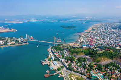 High angle view of buildings in city