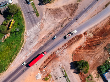 High angle view of vehicles on road