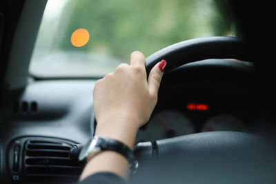 Cropped image of hand holding car