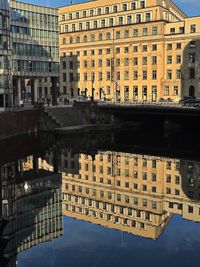 High angle view of canal by buildings in city