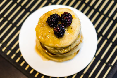 High angle view of dessert in plate on table