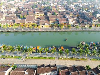 High angle view of swimming pool in city