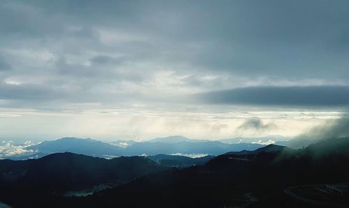 Scenic view of silhouette mountains against sky