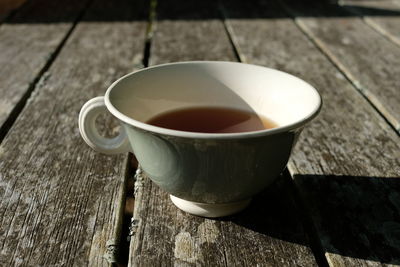 High angle view of tea cup on table