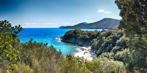 Scenic view of bay against sky