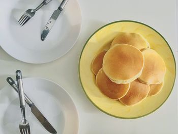 High angle view of bread in plate on table