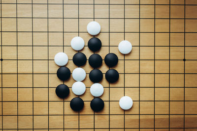 High angle view of multi colored balls on table