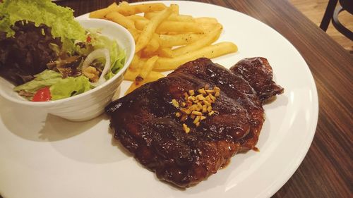 Close-up of food served in plate