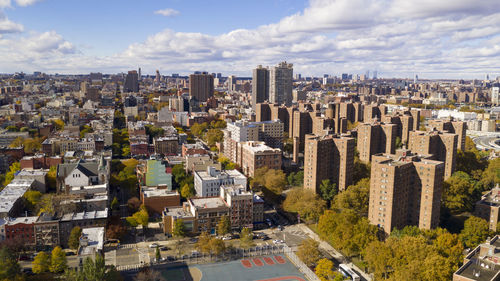 High angle view of buildings in city