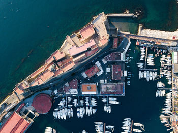 High angle view of ship on river