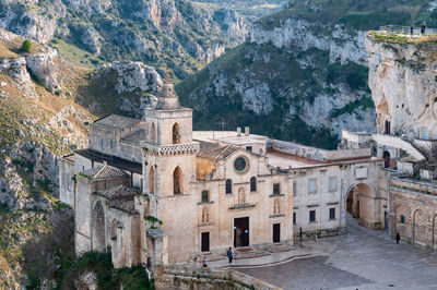 Panoramic view of historic building against mountain