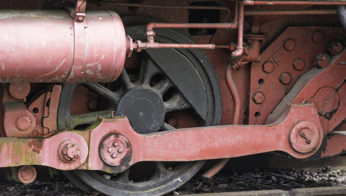 Close-up of steam train wheel