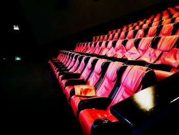 High angle view of empty chairs in stadium