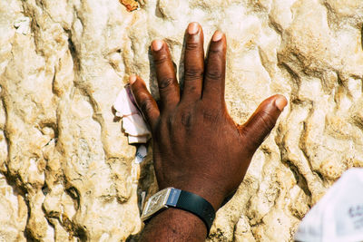 Close-up of hand holding rock