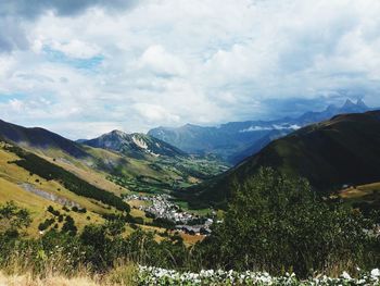 Scenic view of mountains against sky