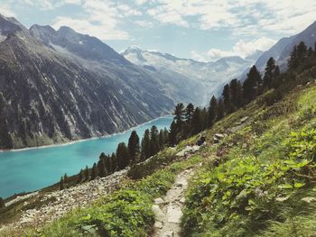 Scenic view of mountains against sky