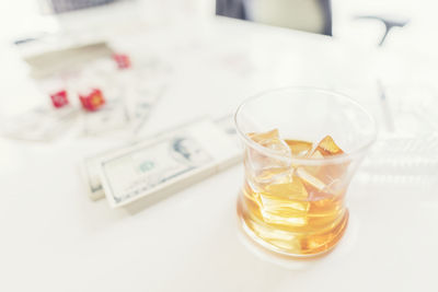 Close-up of ice tea on table