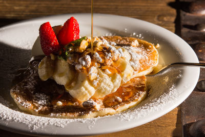 Close-up of dessert in plate on table