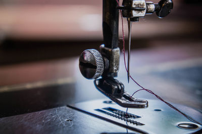 Close-up of sewing machine